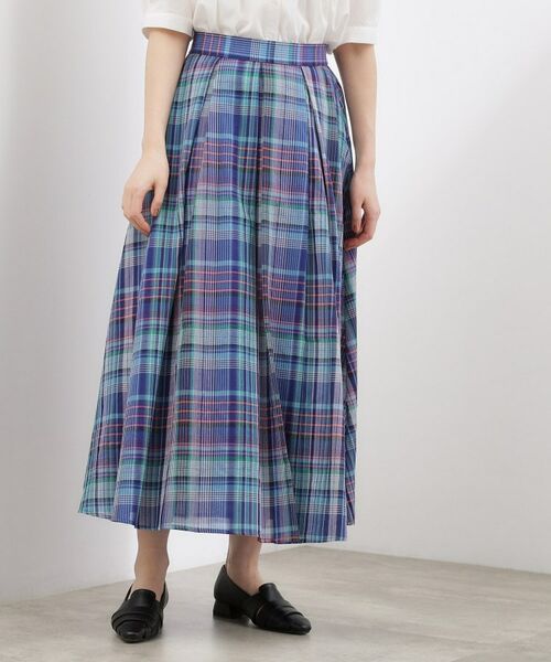 grove / グローブ ロング・マキシ丈スカート | マドラスチェックタックボリュームスカート（ブルー(293)）
