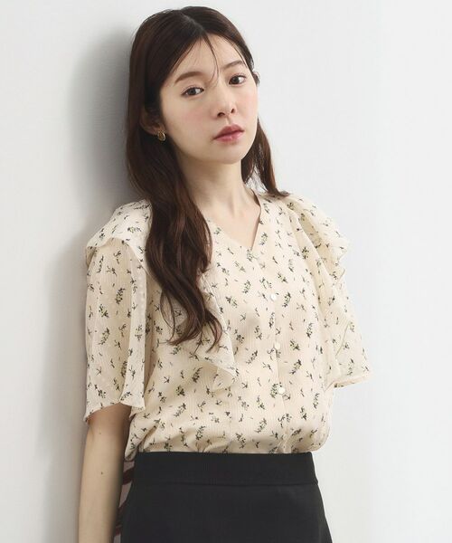 grove / グローブ シャツ・ブラウス | フラワープリント カットジャカードブラウス(グレージュ(150))