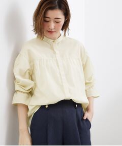 grove / グローブ シャツ・ブラウス | 【貴島明日香さん着用／イージーケア／接触冷感】麻ブレンドスタンドギャザーシャツ