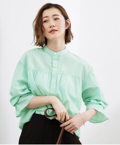 grove / グローブ シャツ・ブラウス | 【貴島明日香さん着用／イージーケア／接触冷感】麻ブレンドスタンドギャザーシャツ