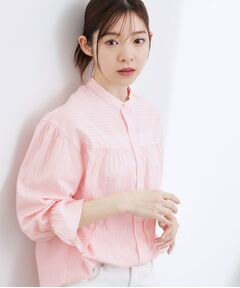 grove / グローブ シャツ・ブラウス | 【イージーケア・接触冷感】麻ブレンドスタンドギャザーシャツ