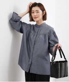 grove / グローブ シャツ・ブラウス | 【貴島明日香さん着用／イージーケア／接触冷感】麻ブレンドスタンドギャザーシャツ