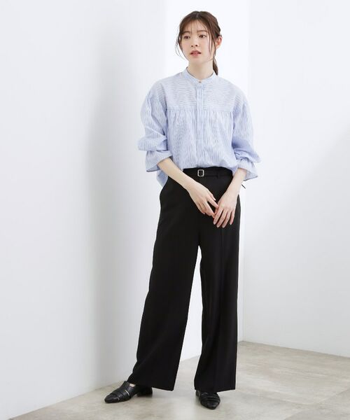 grove / グローブ シャツ・ブラウス | 【貴島明日香さん着用/イージーケア/接触冷感】麻ブレンドスタンドギャザーシャツ | 詳細15