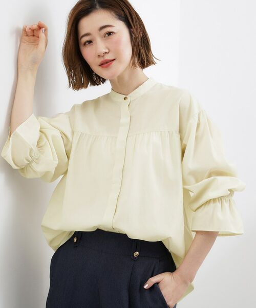 grove / グローブ シャツ・ブラウス | 【貴島明日香さん着用/イージーケア/接触冷感】麻ブレンドスタンドギャザーシャツ | 詳細18