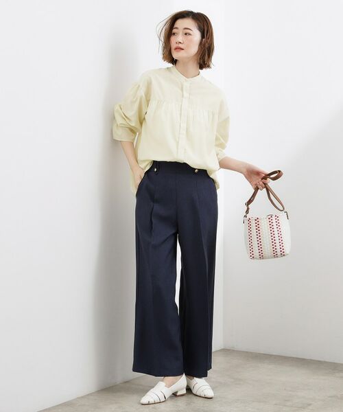 grove / グローブ シャツ・ブラウス | 【貴島明日香さん着用/イージーケア/接触冷感】麻ブレンドスタンドギャザーシャツ | 詳細20