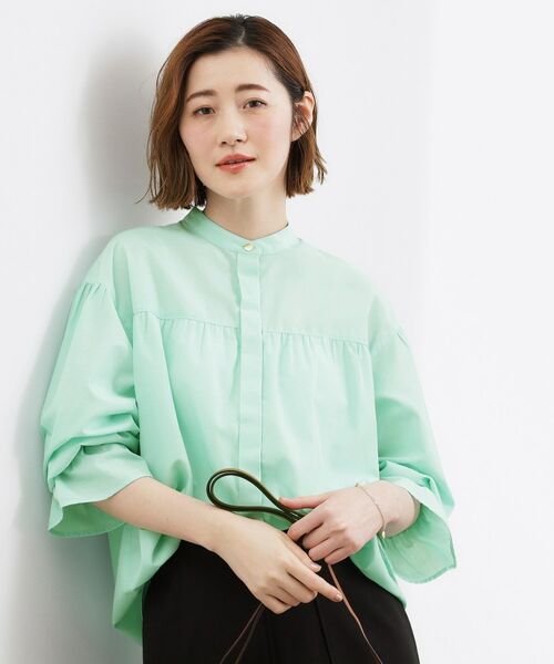 grove / グローブ シャツ・ブラウス | 【貴島明日香さん着用/イージーケア/接触冷感】麻ブレンドスタンドギャザーシャツ | 詳細22