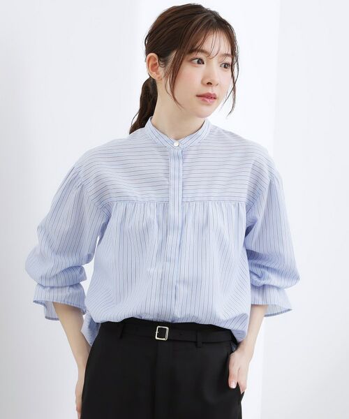 grove / グローブ シャツ・ブラウス | 【イージーケア・接触冷感】麻ブレンドスタンドギャザーシャツ | 詳細5