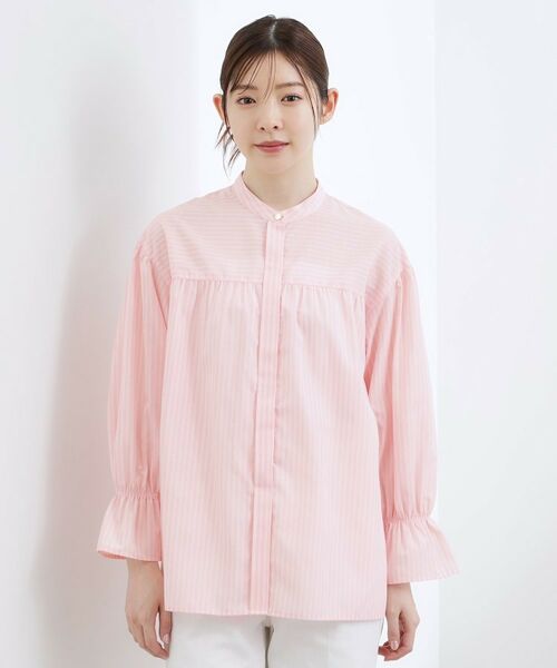 grove / グローブ シャツ・ブラウス | 【イージーケア・接触冷感】麻ブレンドスタンドギャザーシャツ | 詳細9