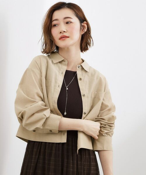 grove / グローブ シャツ・ブラウス | 【貴島明日香さん着用/イージーケア/接触冷感】麻ブレンドクロップドシャツ(ブラウン(042))