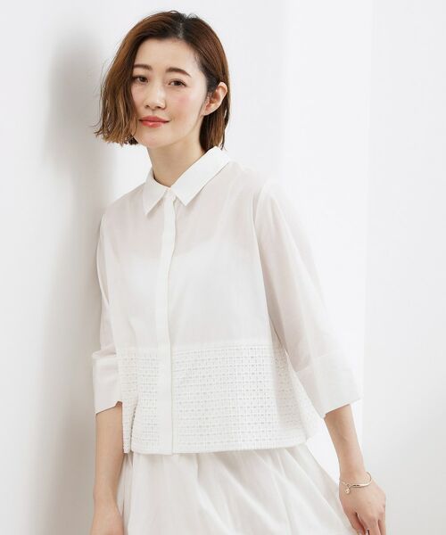 grove / グローブ シャツ・ブラウス | レースドッキング ロールアップシャツ | 詳細1