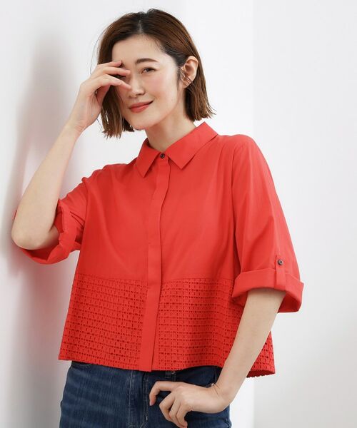 grove / グローブ シャツ・ブラウス | レースドッキング ロールアップシャツ | 詳細5