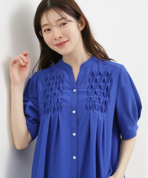 grove / グローブ シャツ・ブラウス | スモッキングタックブラウス（ブルー(092)）