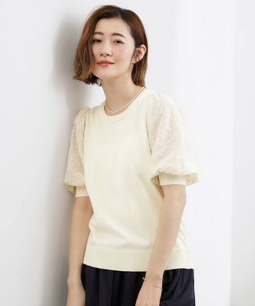 grove / グローブ ニット・セーター | 袖刺繍ハーフスリーブニットプルオーバー | 詳細1