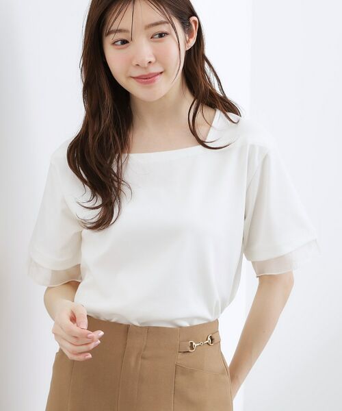 grove / グローブ カットソー | 袖口シアースクエアネックTシャツ(オフホワイト(003))