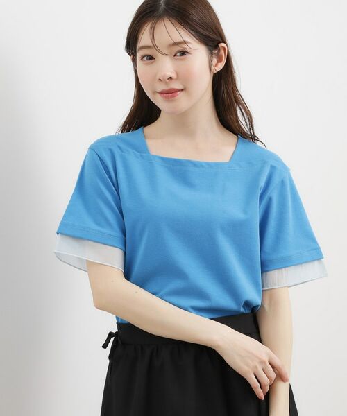 grove / グローブ カットソー | 【二の腕カバー】袖口シアースクエアネックTシャツ（ブルー(091)）