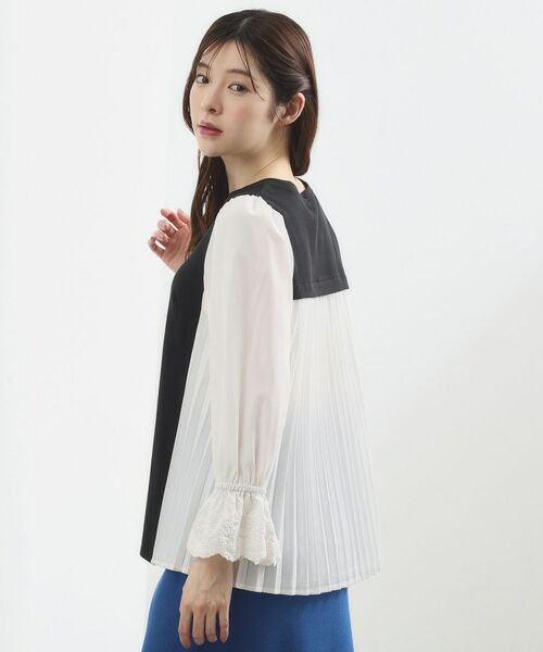 grove / グローブ カットソー | バイカラープリーツコンビトップス(ブラック(519))