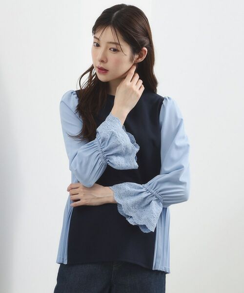 grove / グローブ カットソー | バイカラープリーツコンビトップス(ネイビー(594))