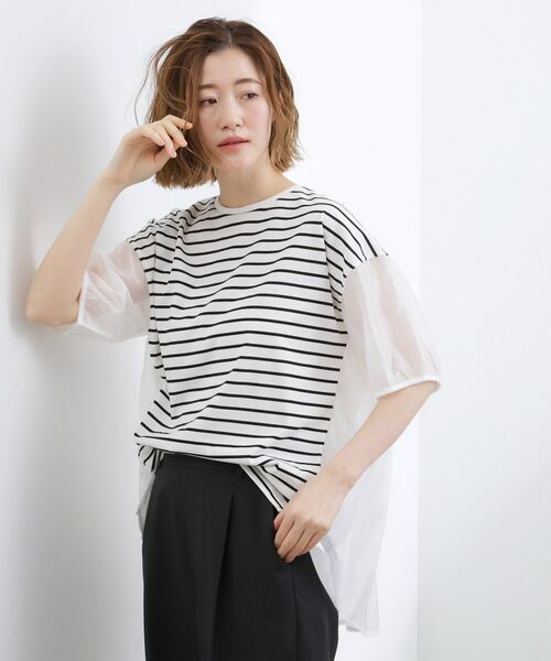 grove / グローブ カットソー | 【貴島明日香さん着用/UV・ひんやり】体型カバー叶う、バックプリーツTシャツ（ボーダー(303)）