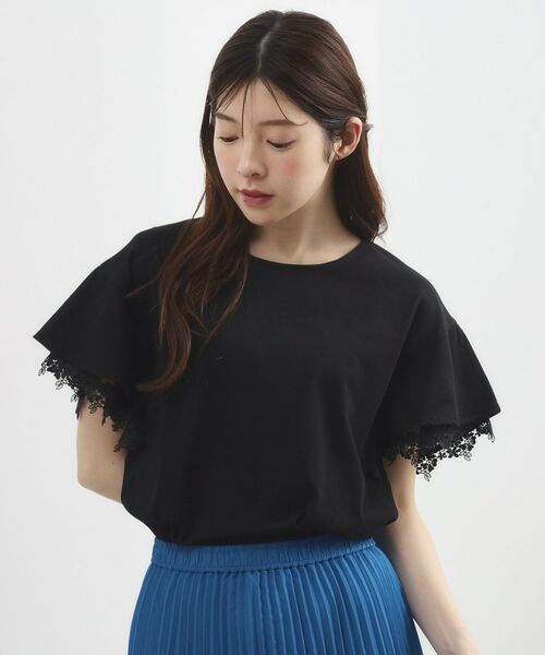 grove / グローブ カットソー | レースレイヤードフレアスリーブTシャツ（ブラック(019)）