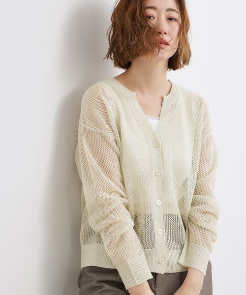 grove / グローブ カーディガン・ボレロ | ラメメッシュキーネックカーディガン（オフホワイト(003)）