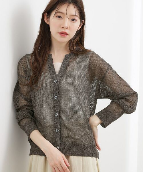 grove / グローブ カーディガン・ボレロ | ラメメッシュキーネックカーディガン（ブラウン(044)）