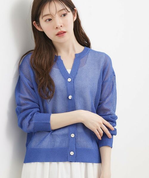 grove / グローブ カーディガン・ボレロ | ラメメッシュキーネックカーディガン（ブルー(093)）