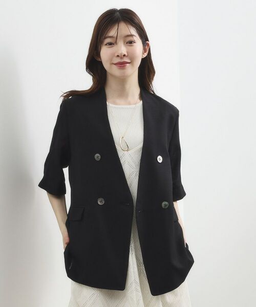 grove / グローブ テーラードジャケット | シアー ハーフスリーブジャケット（ブラック(019)）