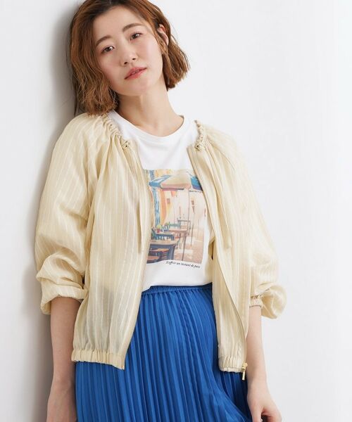 grove / グローブ レザーブルゾン・ジャケット | シアー ドロストブルゾン（ベージュストライプ(350)）