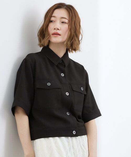 grove / グローブ テーラードジャケット | メッシュ衿付きハーフジャケット（ブラック(019)）