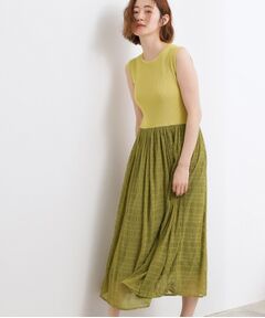 grove / グローブ ロング・マキシ丈ワンピース | リブニット×チェックチュール ドッキングワンピース