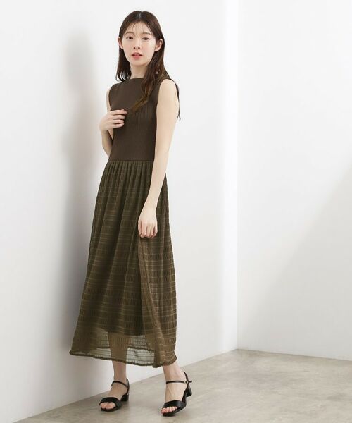grove / グローブ ロング・マキシ丈ワンピース | リブニット×チェックチュール ドッキングワンピース | 詳細11