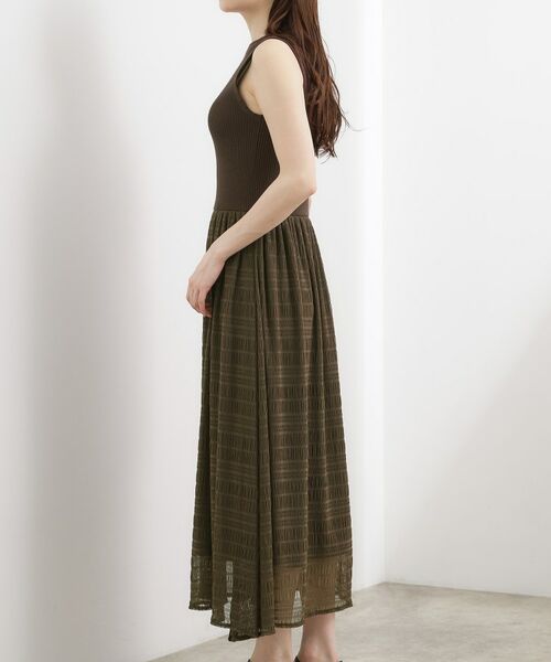 grove / グローブ ロング・マキシ丈ワンピース | リブニット×チェックチュール ドッキングワンピース | 詳細14
