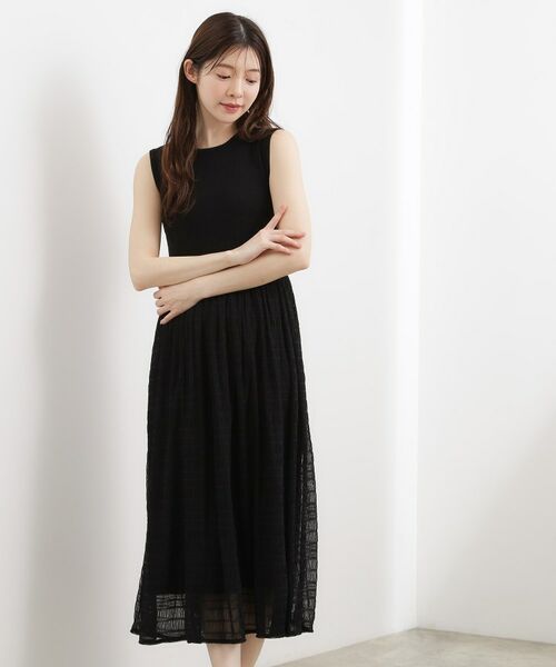 grove / グローブ ロング・マキシ丈ワンピース | リブニット×チェックチュール ドッキングワンピース | 詳細2