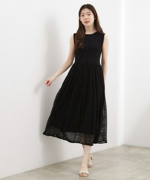 grove / グローブ ロング・マキシ丈ワンピース | リブニット×チェックチュール ドッキングワンピース | 詳細3