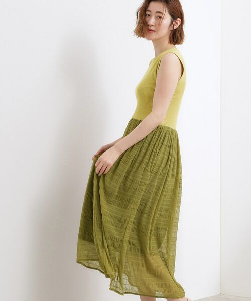 grove / グローブ ロング・マキシ丈ワンピース | リブニット×チェックチュール ドッキングワンピース | 詳細5