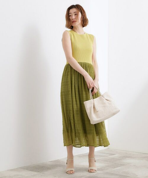 grove / グローブ ロング・マキシ丈ワンピース | リブニット×チェックチュール ドッキングワンピース | 詳細7