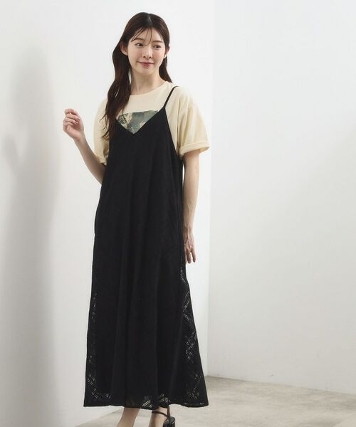grove / グローブ ロング・マキシ丈ワンピース | レースキャミワンピース（ブラック(019)）