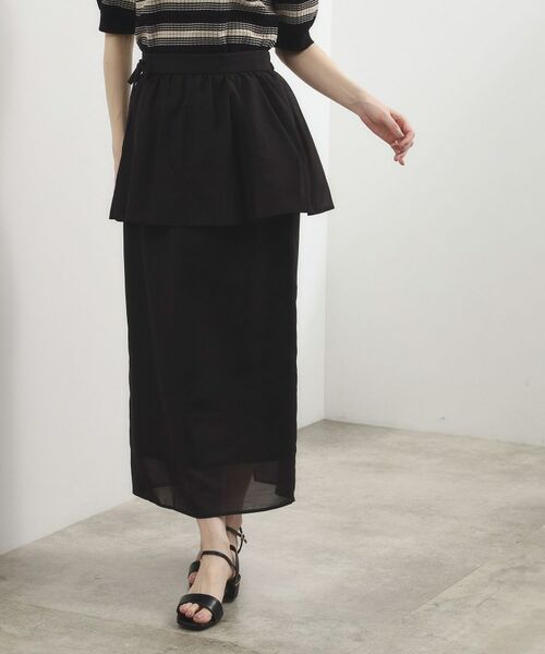grove / グローブ ロング・マキシ丈スカート | シアーレイヤードペプラムスカート（ブラック(019)）
