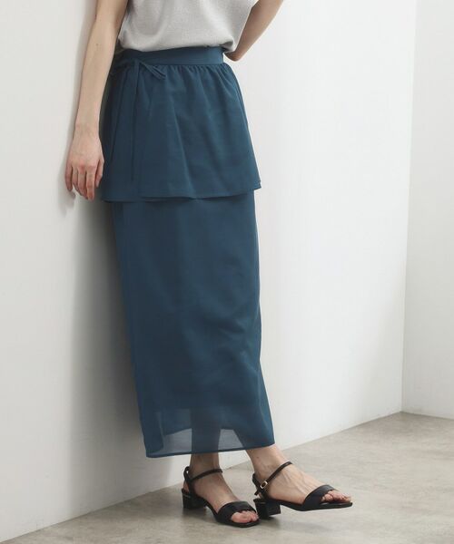 grove / グローブ ロング・マキシ丈スカート | シアーレイヤードペプラムスカート（ダークグリーン(024)）