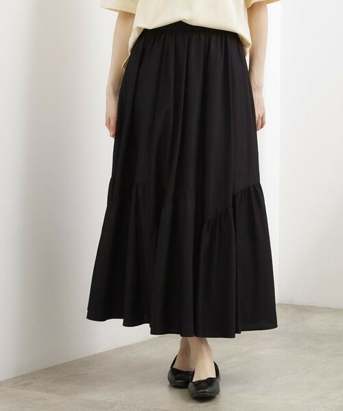 grove / グローブ ロング・マキシ丈スカート | エスカルゴティアードスカート（ブラック(019)）