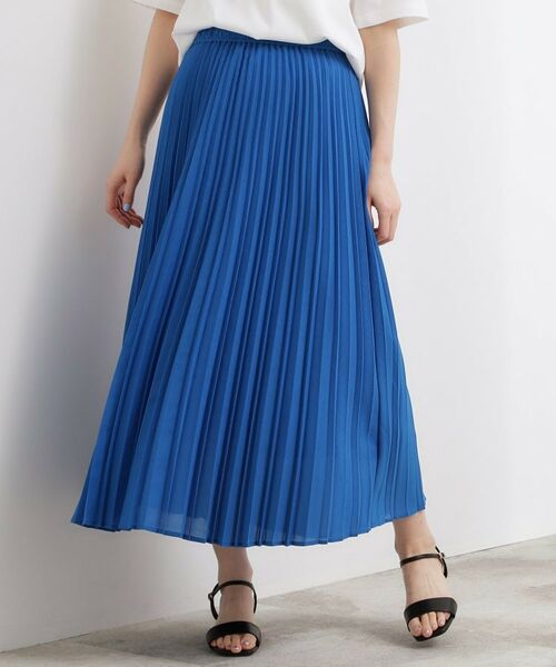 grove / グローブ ロング・マキシ丈スカート | ドライタッチプリーツスカート（ブルー(093)）