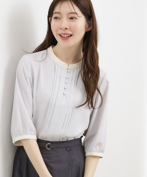 grove / グローブ シャツ・ブラウス | フロントタック配色ブラウス（ライトグレー(511)）