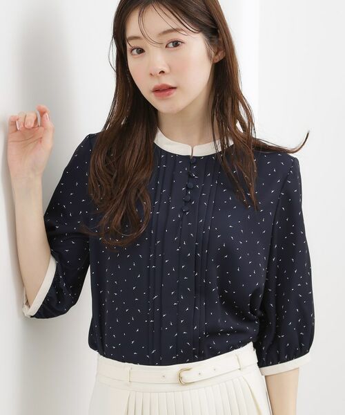 grove / グローブ シャツ・ブラウス | フロントタック配色ブラウス（ネイビー(194)）