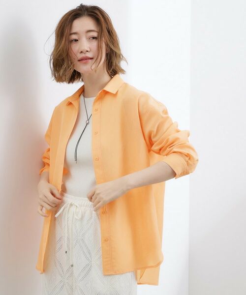 grove / グローブ シャツ・ブラウス | 【貴島明日香さん着用/洗濯機OK・防しわ】軽やかシアーシャツ（オレンジ(065)）