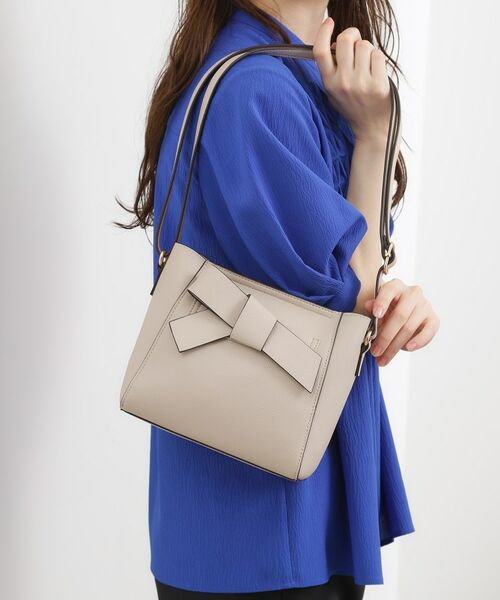 grove / グローブ ショルダーバッグ | 一枚革風リボンショルダー（ライトグレー(011)）