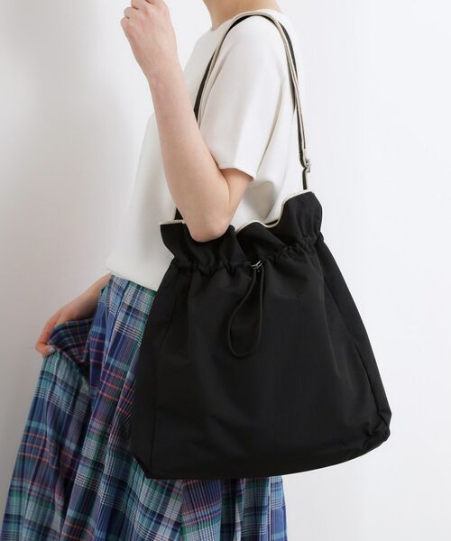 grove / グローブ ショルダーバッグ | 【撥水】巾着トリミングワンショルダー（ブラック(019)）