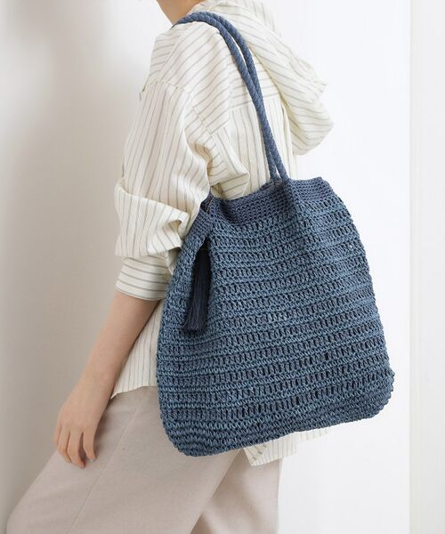 grove / グローブ トートバッグ | レーヨンペーパータッセルトート（ブルー(092)）