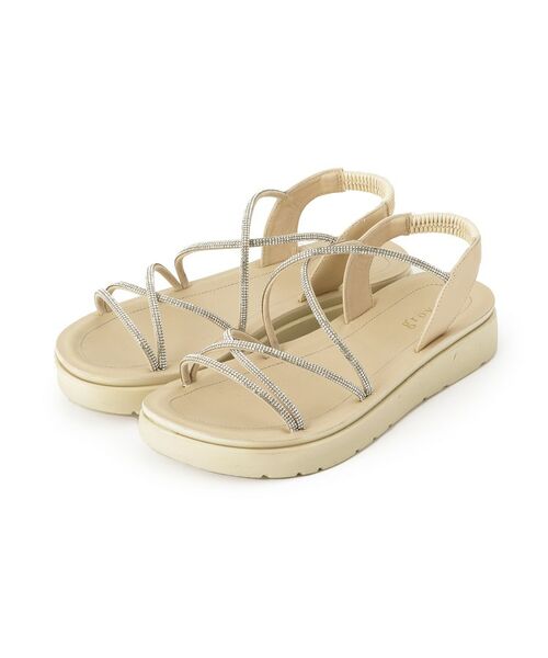 grove / グローブ サンダル | 【人間工学】ワンタッチラインストーンストラップ厚底サンダル（ホワイト(001)）