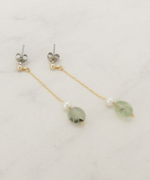 grove / グローブ ピアス・イヤリング | 天然石フェイクパールピアス【日本製】（グリーン(023)）