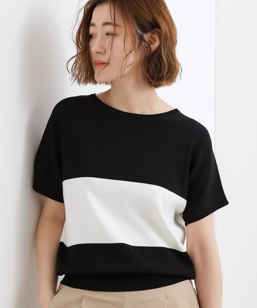 grove / グローブ ニット・セーター | 【シリーズ累計32万枚！名品ニット】やわらかドライタッチ ドルマンニット（ブラック×オフ(519)）